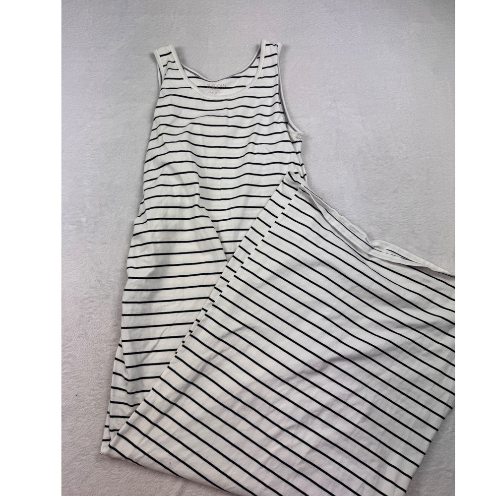 A Glow Maternity Striped Sleeveless Maxi Dress White Navy Blue Size M Ruched
